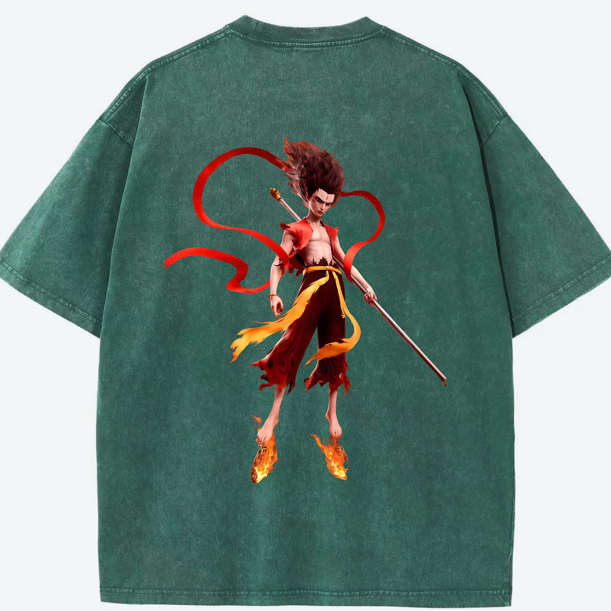 （画像用） Ne Zha 2 ナタ 魔童の大暴れ 綿100% ヴィンテージ風 半袖Tシャツ（背面プリント）